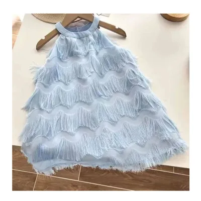 Baby Clothes Summer Sleeveless Suspender Tassel Cake Girls Dresses 2024 Kids Clothing Girls Sweet Girl Dress for Parties
