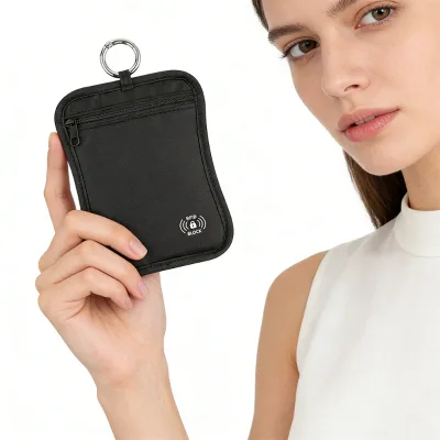 RFID Blocking Waterproof Polyester Luxury Simple Small Zipper Bag Travel Passbook Badge Pouch for ID Credit Card Keys Phone Cash