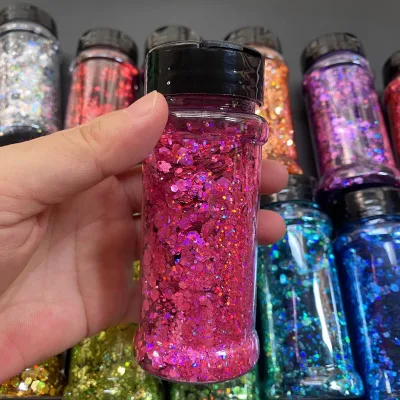 Shaker Bottles for Glitter Holographic Polyester Military Cargo Toys Safety Eyes 3d Glitter Holographic Powder rainbow Purple