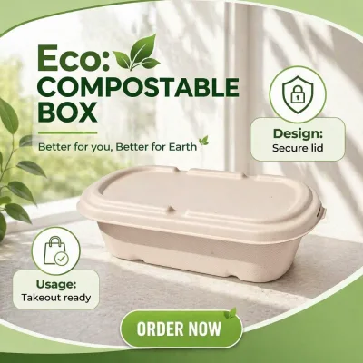 Disposable Sugarcane Pulp Degradable Microwaveable Lunch Box Takeaway Bunch Box Light Food Biodegradable Lunch Box