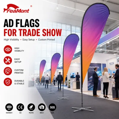 FEAMONT Boutique Indoor Teardrop Banner for Hotel Lobby Reception Branding Custom Printed High Quality Flying Flag Display Set