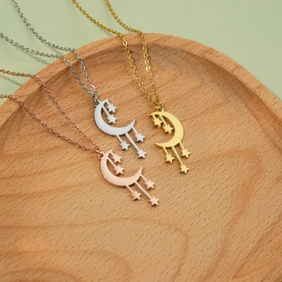 Hot Selling 2026 New Stainless Steel Romantic Moon and Star Stars Shaped Pendant Jewelry Necklace for Women