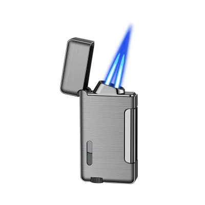 Creative Dual-flame Cigarette Lighter Windproof Blue Flame Refillable Butane Fuel Portable Lightweight Modern Design TikTok