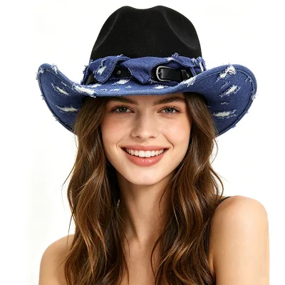 2026 New Arrival Classic Stylish Denim Western Cowboy Hat Spring Summer Unisex Jazz Hat for Women Men