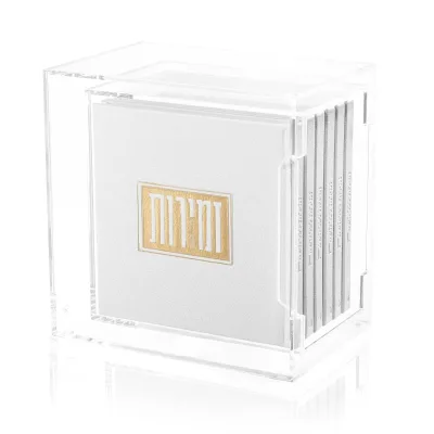 Custom Square Clear Acrylic Coaster Storage Box | Lucite Judaica Matzah Coaster Holder With Gold Hebrew Logo Print