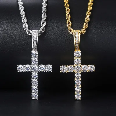 4mm Zircon Gold Plated Cross Pendant Fried Dough Twist Chain Necklace Mens Cross Necklace Jewelry