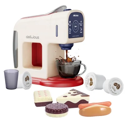 Plastic Kids Simulation Coffee Machine Toy with Light Sound Battery Operated Coffee Set for Girls Children Kitchen Toy