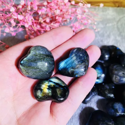 Wholesale Natural High Quality Crystal Healing Stone Mini Labradorite Heart Stone for Stress Relief