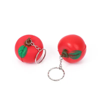Custom Logo Apple Shaped Stress Ball Keychain Soft PU Foam Squeeze Toy Sensory Stress Relief Bag Charm Gift Fidget Toy