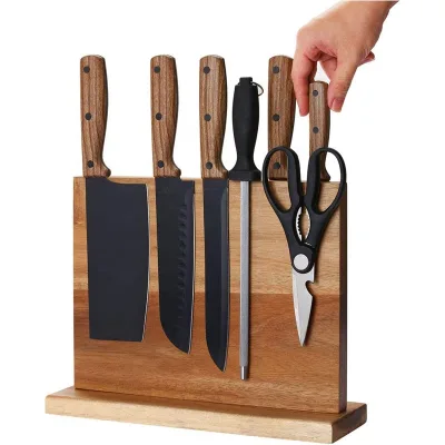 Hot Sale Acacia Magnetic Knife Holder Universal Knives Kitchen Knife Block Bamboo Oak Wooden Blocks Factory From China