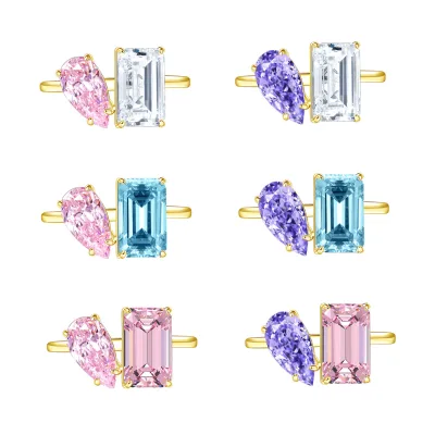 Luxury Original Design Fine Jewelry S925 Sterling Silver 14K Gold Plated Two Tone Color Blocking Zirconia Ring for Women