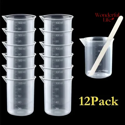 12pcs 100ml Laboratory Cups Measuring Cup Resin Mixing Cups Plastic Container Epoxy Resin Scale Beaker Chemical