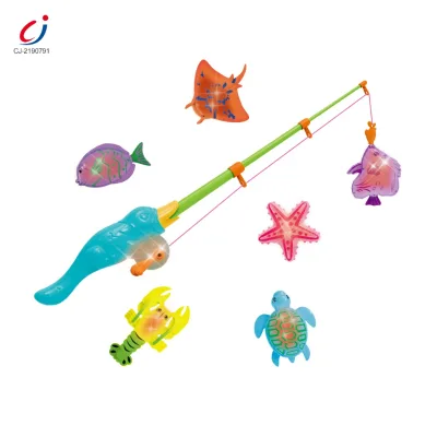 Early Educational Pretend Play Game Flash Rod Fish Magnetic Fishing Toy for Kids