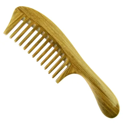 Free Customized logo Eco-friendly Natural Green Sandalwood Anti-Static Wide Tooth Wooden Hair Comb