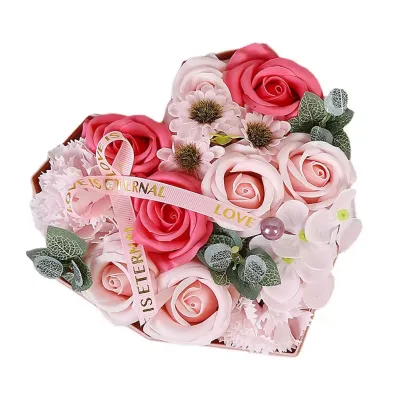 INUNION Lovely Heart Shaped Floral Scented Flower Bouquet Packaging Rose Soap Flower Gift Box for Valentine Day Mother's Day