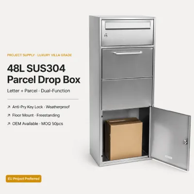 SUS304 Freestanding Parcel Drop Box 48L | Anti-Pry Weatherproof | OEM Villa Apartment Project Supply MOQ 50