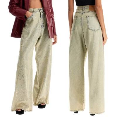 Loose rhinestone chic jeans in wasteland style Custom quality 400GSM luxury rhinestone jeans custom
