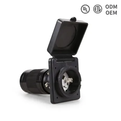 EPICORD Black 50A 125V/250V Water-Resistant RV Power Inlet with Easy Locking System for Camper Trailer Marine Boat