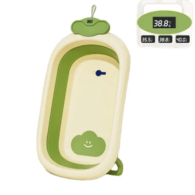 Large Foldable Baby Bath Tub with Thermometer for Lying Down Sitting for Home Use with Children