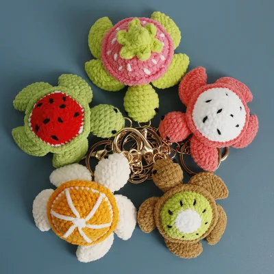 Crocheted Turtle Keychain Handmade Knitted Animal Doll  Key Chains Bag Pendant Hanging Green Turtle Keyring Crochet Keychain
