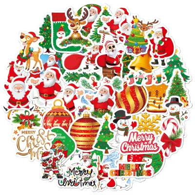 Christmas Themed Multi-Style Vinyl Eco-Friendly Hologram Waterproof 50-Piece Gift & Festival Party Decorative Adhesive Stickers