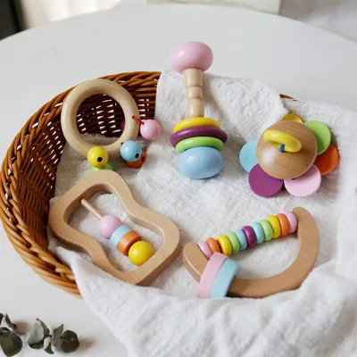 Baby Wood Rattle Beech Toy Children Sense Training Montessori Wooden Rattle Wooden Baby Rattle