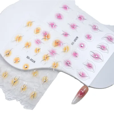 New Arrival Gradient Blush 3D Plastic Nail Art Stickers Luxurious Trendy Design Custom Logo Laser Silver Self Adhesive Nail