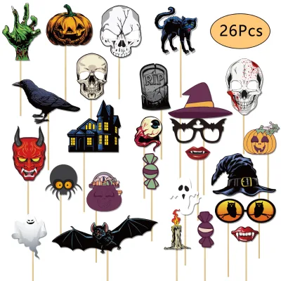 Halloween Party Supplies Photo Booth Props 26Pieces DIY Kits Dress-up Decoration Halloween Party Decoration