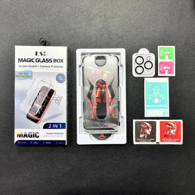 New Arrival 2 in 1 Dust-Removal Second Sticker Full Glue Screen Protector Magic Box Camera Tempered Glass for iphone 17