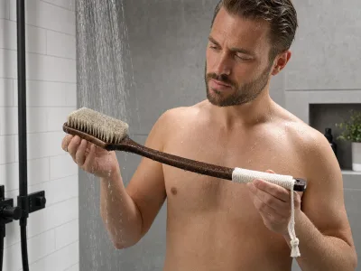 Natural Bamboo Long Handle Horse Bristles Modern Bath Body Brush for Skin Care