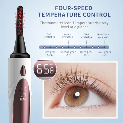 Portable Electric Heated Eyelash Curler ABS Material 4-Speed LED Temperature Display 10s Quick Heat USB Charging Beauty Tool