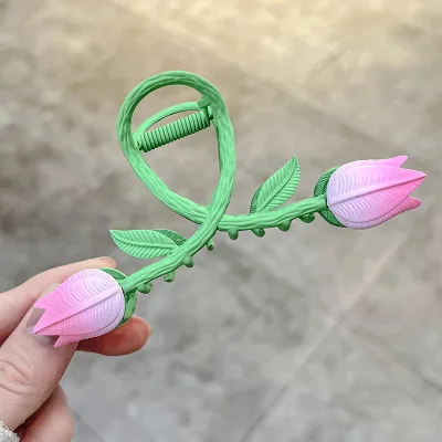 New Design Fashion Sweet Large Metal Alloy Cross Hair Clips Double Tulips Flower Hair Claws For Women Accessories for women