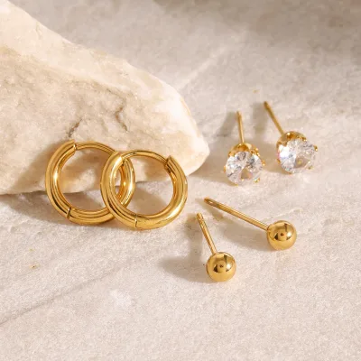 Fashion Classic Stainless Steel Three Pairs a Set of Zircon Ring Earrings Earrings Studs Minimal Titanium Steel Earrings