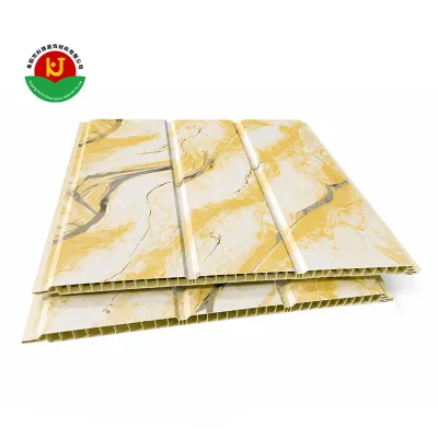 300*10mm Double Groove PVC False Ceiling Tiles Fire-Retardant Marble Pvc Ceiling Panels for Interior Decoration Bulk FCL Supply
