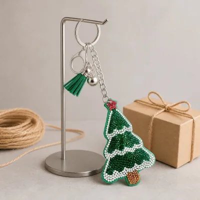 Christmas Rhinestone Keychain Santa Tree Gingerbread Man Snowman Pendant Tassel Bell Key Ring Xmas Gift Accessories