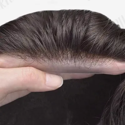 100% Indian Remy Virgin Hair Toupee for Men 0.02 V-Looped Ultra Thin Skin PU Technique Men's Human Hair Toupee