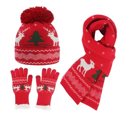 Custom Thick Fashion Men's Winter Glove and Winter Hat and Scarf Set for Men and Women Cuff Beanie