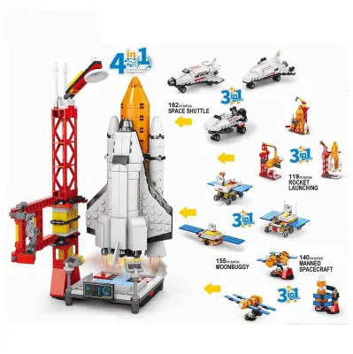 Dollartoys 1152 PCS 17 Change 4In1 MOC Space Thinking Wars Building Block Set Plastic Space Launch Base