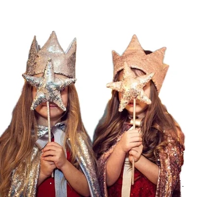 Children's Day Birthday Gifts Big Sequin Star Magic Stick Set Kids Girls Glitter Princess Crown Headband Fairy Wand Tiara Set