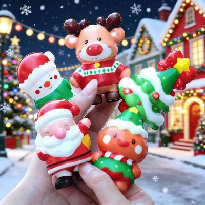 New Christmas PU Stress Relief Squeeze Toy Santa Claus Cartoon Figurine Slow Rebound Puzzle Model Unisex Home Decor