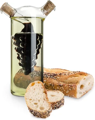 2 in 1 Oil Pot Glass Condiment Bottle Olive Oil and Vinegar Dispenser with Cork Stoppers