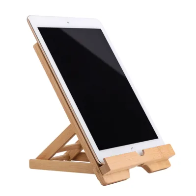 Vintage Style Multifunctional Bamboo iPad Stand Foldable Wood Mobile Phone Holder Tablet Stand with Standing Type Installation