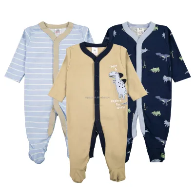 Baby Cotton Long Sleeve Body Suit 0-12 Months Button Closure Customizable for Baby Girls & Boys Pajama Set
