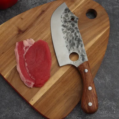 KITCHENCARE Professional Wooden Butcher Knife Kitchen Metal Boning Knife with Leather Sheath for Kitchen