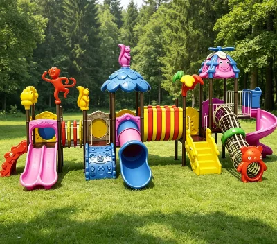Park Playground Baby Outdoor Combo Slide with Double Slide Bridge PE Material Commercial Grade Public Area