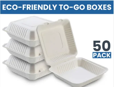 Heavy Duty Biodegradable to Go Boxes ECO SOUL 8x8 Compostable Clamshell Takeout Containers 50 Pack