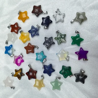 New Natural Crystal Healing 20mm Loose Bead Pendants for DIY Necklaces Bracelets Earrings Fashion Pentagram Amethyst Accessories