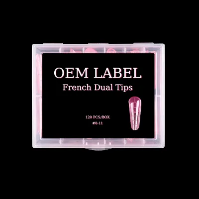 120Pcs/Box Pink PP Poly Gel Short French Guide Line Russian Extension Dual Tip Point Mold Nail Dual Form
