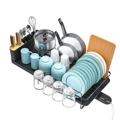 Customized Kitchen Simple Retractable Bowl and Dish Drainage Pipe Rack Kitchen Multifunctional Storage Rack