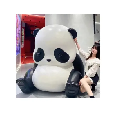 Artificial Color Painting Cute Resin Sculpture Panda Statue